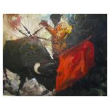 Signed Framed Oil Painting on Canvas Bull Fighter