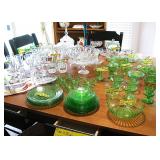Glowing Uranium Glass Dishes, Bowls, Butter Dish, Canister