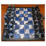 Blue Lapis Lazuli Stone Elegant Chess Board with Matching Checkers