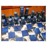 Blue Lapis Lazuli Stone Elegant Chess Board with Matching Checkers