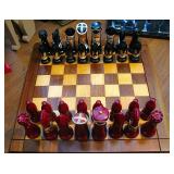 Vintage Rare Jumbo Medieval Duncan Red & Black Hand Painted Chess Set