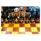 Vintage Rare Jumbo Medieval Duncan Red & Black Hand Painted Chess Set