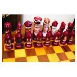 Vintage Rare Jumbo Medieval Duncan Red & Black Hand Painted Chess Set