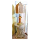 Wicker Table with Wicker and Wood Lamp