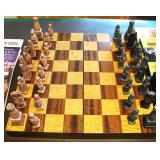 Vintage Korean Hand Carved Soap Stone and Wood Folding Board Travel Chess Set