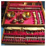 Vintage Thailand 170 Piece JAMES Bronzeware Flatware Set Complete with Wood Storage Case