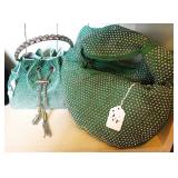 Sparkle Green and Silver Drawstring Chain Crossbody Purse Unique! Sparkle Studded Cute Green Knotted