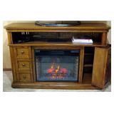 Solid Wood TV Stand with Electric Fireplace Heater w/ Remote