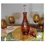 Amber Decanter Glasses Set