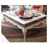 White Washed Rectangle Coffee Table with aged style Metal Inserts