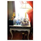 White Washed Side Tables with aged style Metal Inserts