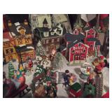 Christmas village buildings and figurines 