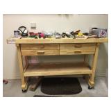 Wood work bench on wheels