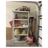 Misc garage + plastic shelving unit
