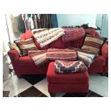 Deep red couch, SW blankets