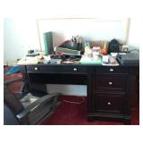 Desk, chair, office supplies
