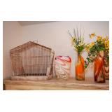 Bird cage and hand blown glass