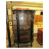 Antique Oak Lions Head and Claw Foot Curved Glass China Cabinet