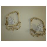 Antique Pair of Bisque Figurines on Pair of French Provincial Wall Shelves