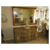 French Provincial Sideboard with Large Ornate Gold Gilded Mirror