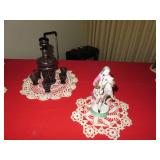 Sterling Silver Overlay Decanter Set and Antique Figurines