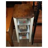 vintage shelf with tin drawers