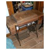 Antique Singer Sewing Machine and Cabint w Wrough Iron Stand