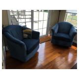 Coastal Blue Velvet Swiveling/Rocking Club Chairs, each is 35” wide x 36” deep