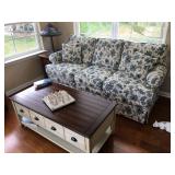 Blue & White Sofa, 80” L x 38” D x 21” H to seat, 38” H to back