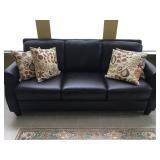 Dark Brown Leather Sofa, 80” L x 36” D x 20” H to seat, 34” H to back
