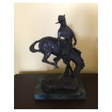 Signed Remington Bronze Sculpture on Stone Base, 14.5” high