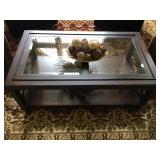 Wood & Glass Coffee Table, 45.5” L x 26” D x 19” H