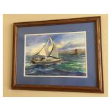 June Sullivan signed original watercolor, frame measures 27” wide x 21” high