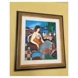 Itzchak Tarkay “Normandy Cafe” Hand-Embellished AP w/ COA, frame measures 24” wide x 27” high