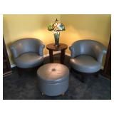 Gray Leather Swiveling Club Chairs (2 available), 29” D x 28” W