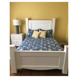 Queen-Sized Bed (mattress not included) and Single White Nightstand, 24.5” W x 16” D x 28.5” H