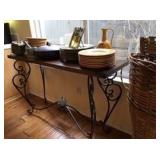 Metal and Wood Console Scroll Metal