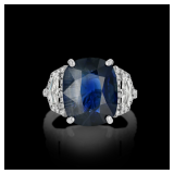 Blue Sapphire and Diamond Ring