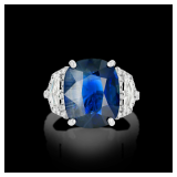 Lot #8062 Blue Sapphire & Diamond Ring -GIA Certified