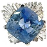 Lot #8206 Ceylon Blue Sapphire Ring with Diamonds