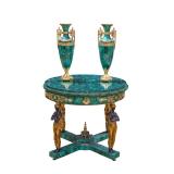 Lot #499 Gilded Bronze & Malachite Table with Vase