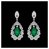 Lot #9851 Emerald & Diamonds Earrings-GIA