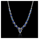 Natural Blue Sapphire and Diamond Necklace