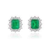 Lot #8240 Emerald & Diamond Stud Earrings-GIA Certfified