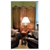 Gorgeous wooden screen and narrow side table and lather sofa and leather loveseat availalble