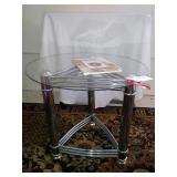 round metal and glass end table