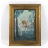 Art Nouveau Mixed Media - Watercolor, Pen, & Ink Entitled "Summer"