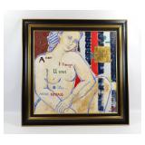 Oil on Canvas by Martine Delaleuf (1948-). Entitled "Bleu Et Or"