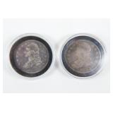 2 capped bust silver half dollars. 1 – 1822 and 1 – 1836