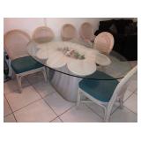 Wicker w/glass top Dining Room Table w/6 chairs